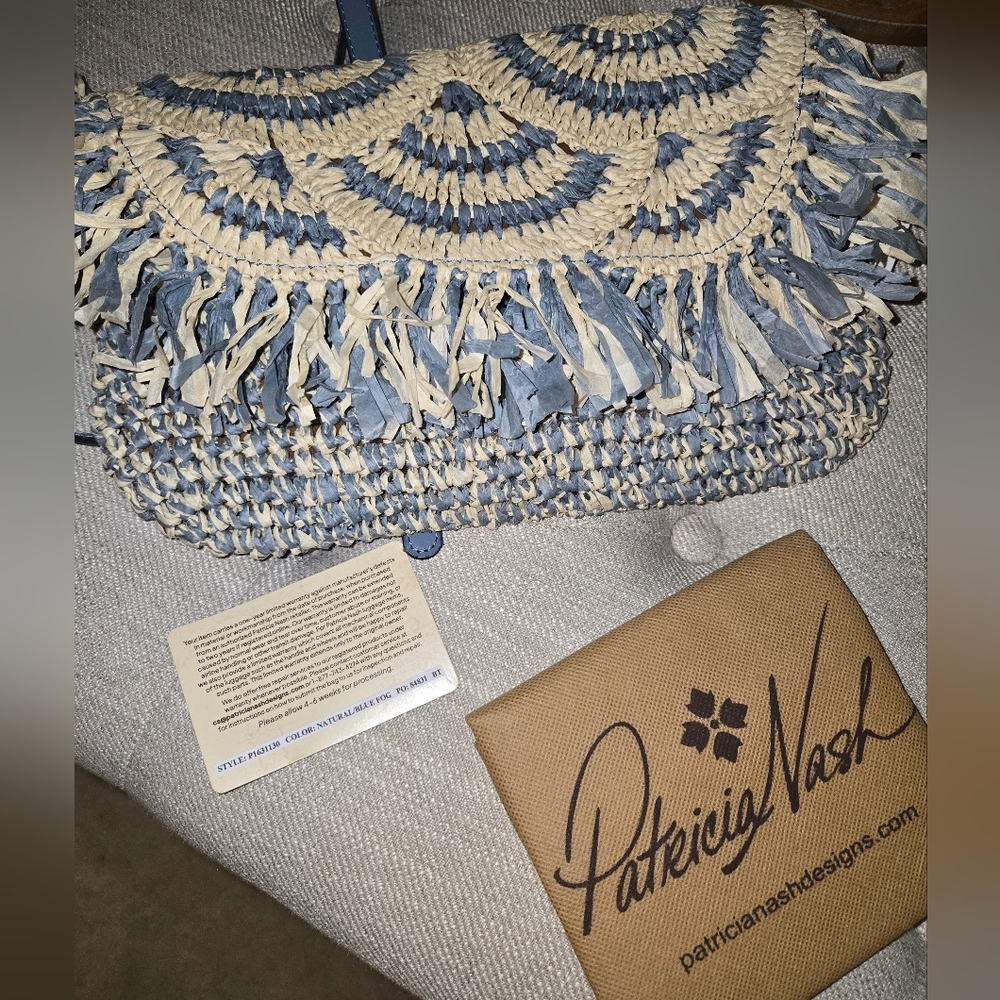 NWT Patricia Nash Blue Fog Woven Fringe Crossbody Bag - Picture 5 of 7